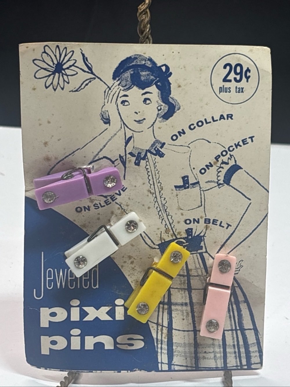 Rare 1950's Jewled Pixie Clothing Pins on Original Card Vtg